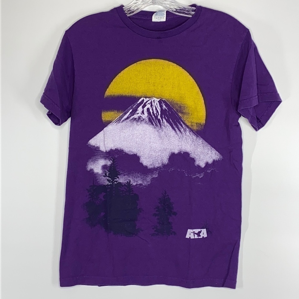 Delta Pro Weight Mt Fuji Purple Graphic Print Tshirt Size Small